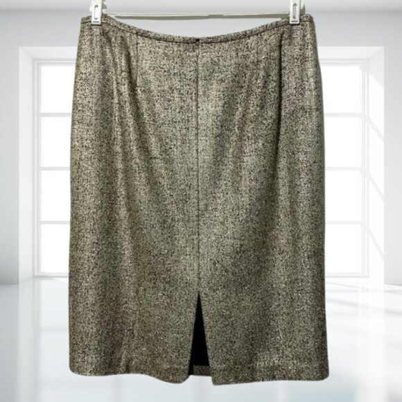 Lafayette 148 New York Size 16 Black Gold Sparkle Knit Pencil Skirt Career - Picture 4 of 9